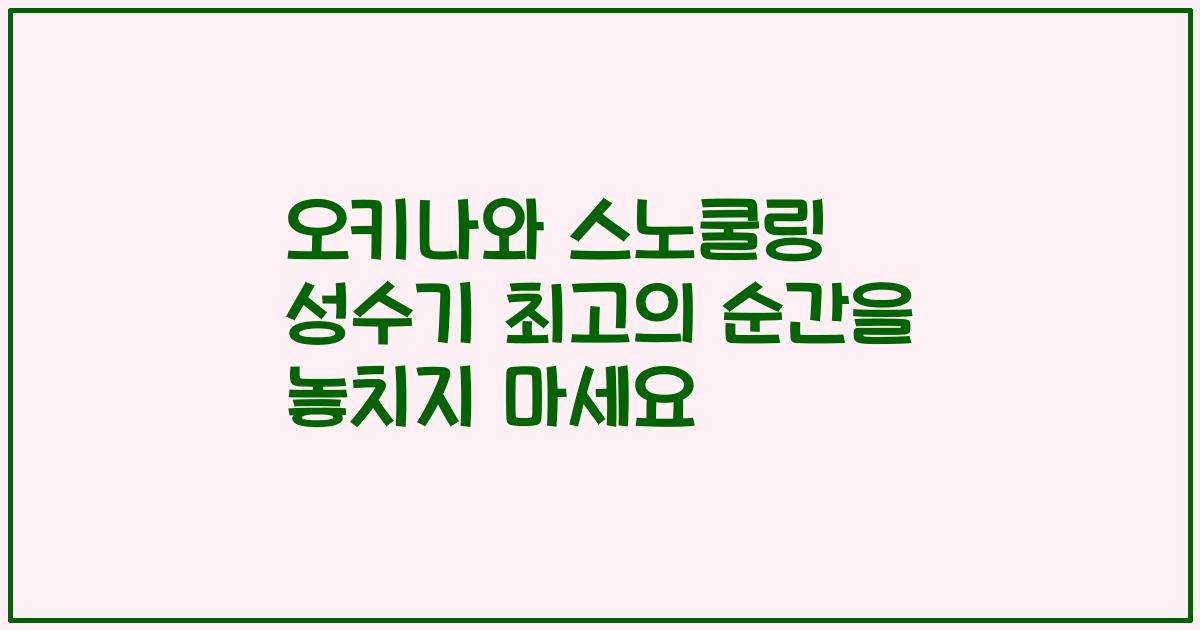 오키나와 스노쿨링 성수기 최고의 순간을 놓치지 마세요